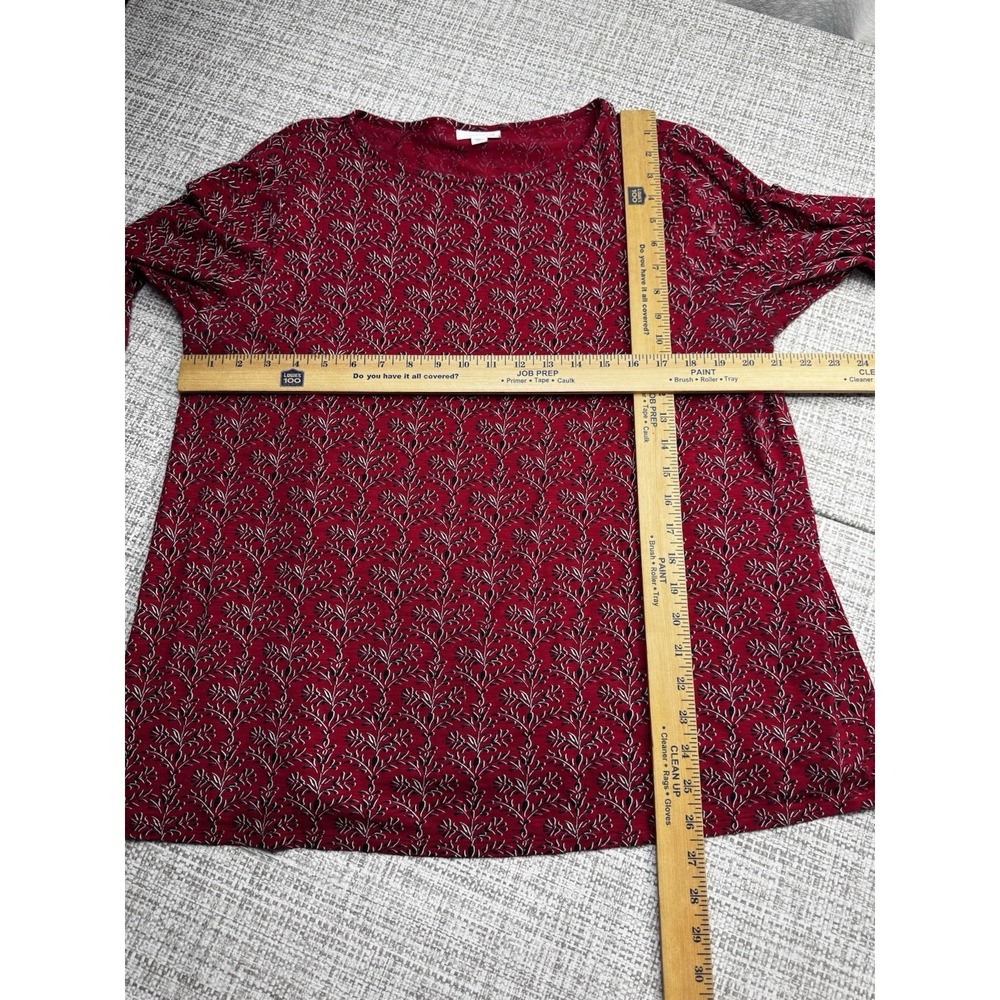 J Jill Popover Top Size Large Red Black Floral Print Soft Modal Knit Bell Slv - Picture 4 of 10